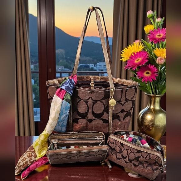 Coach Handbags - Coach Legacy 2007 - 4 Piece Set - Tote, Wallet, Makeup Bag & Scarf
